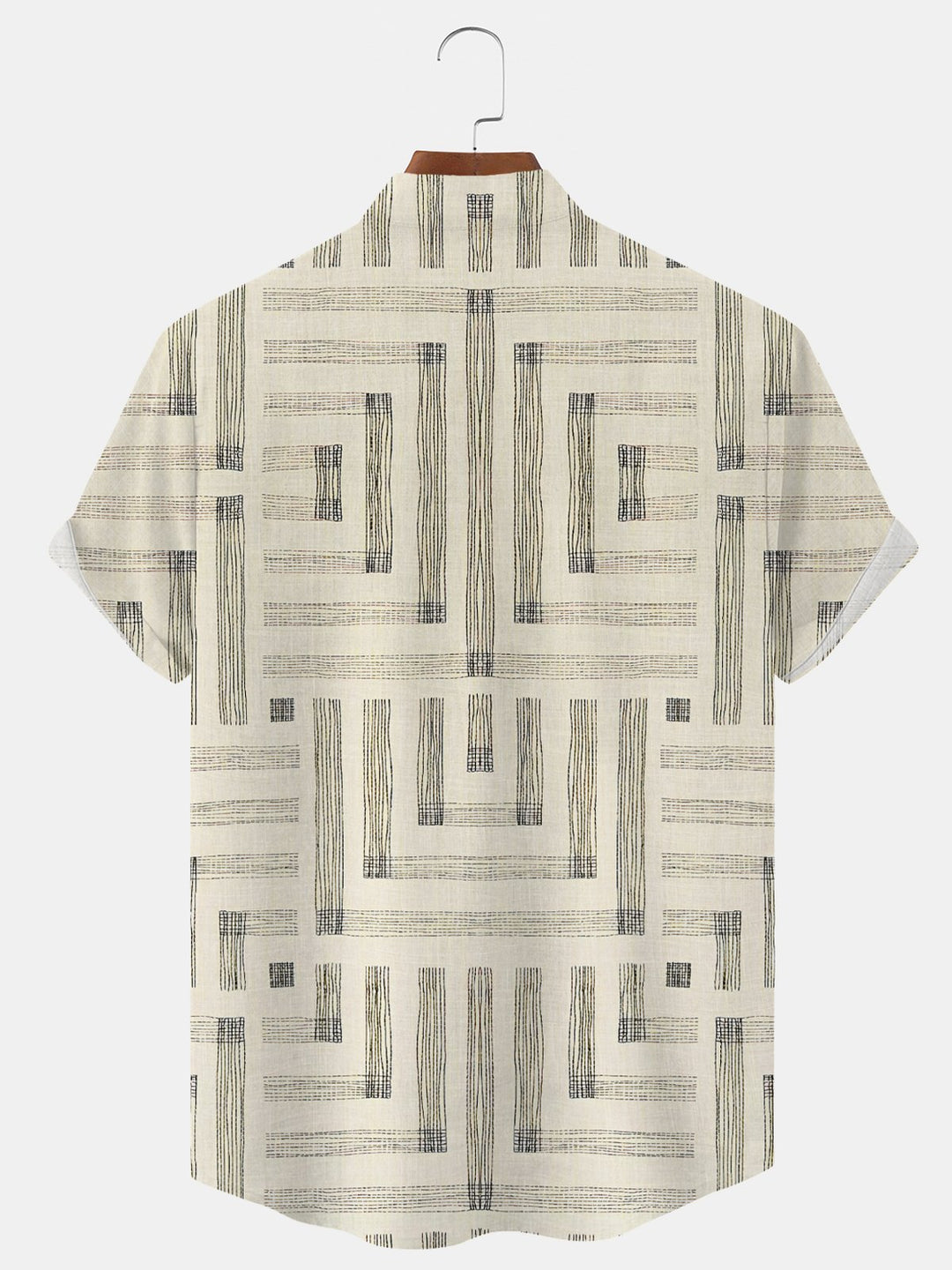 Alohadaddy Ethnic Pattern Geometric Buttons Pockets Casual Short Sleeves Stand Collar Shirt