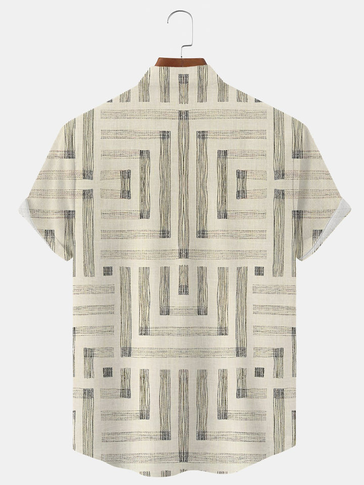 Alohadaddy Ethnic Pattern Geometric Buttons Pockets Casual Short Sleeves Stand Collar Shirt