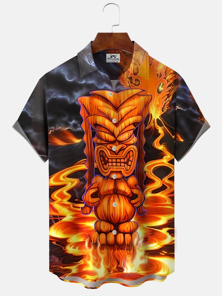 Alohadaddy Geometric Gradient Button Pocket Casual Short Sleeve Shirt