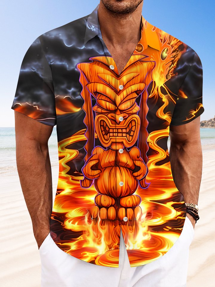Alohadaddy Geometric Gradient Button Pocket Casual Short Sleeve Shirt