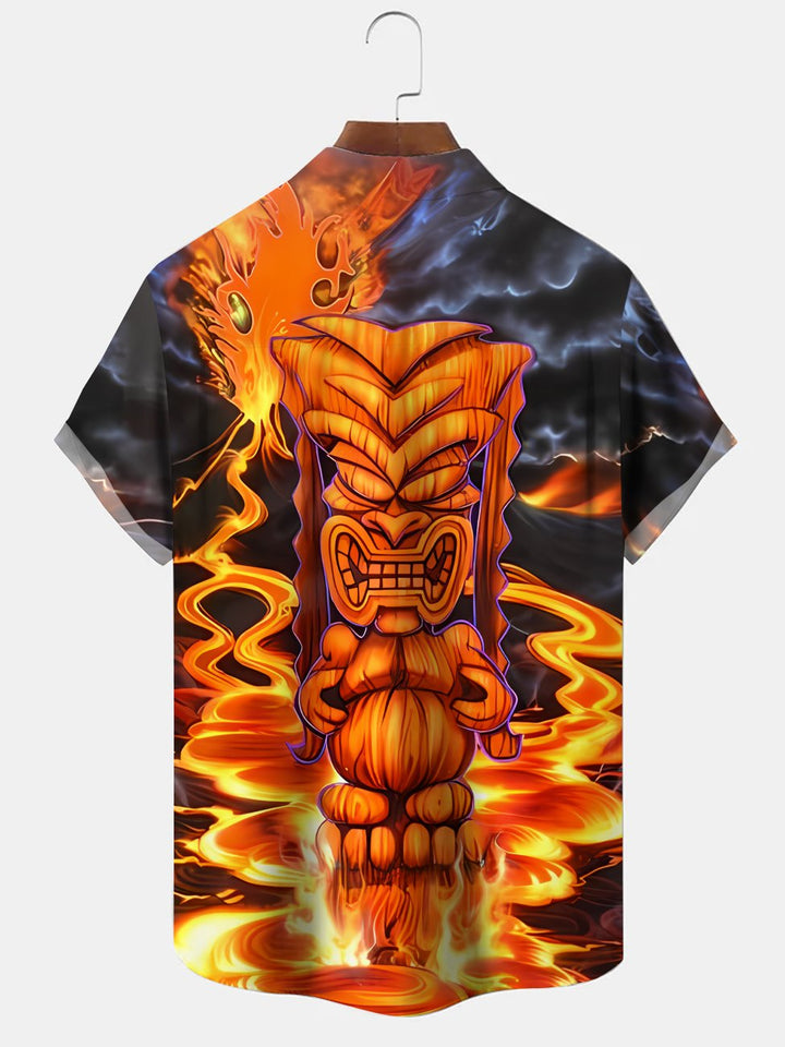 Alohadaddy Geometric Gradient Button Pocket Casual Short Sleeve Shirt