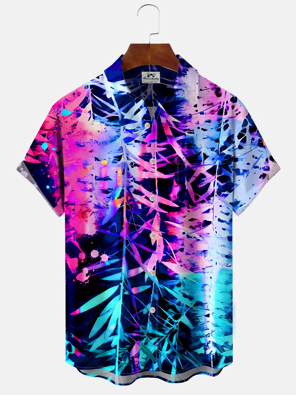 Alohadaddy Plant Gradient Leaves Button Pocket Casual Short Sleeve Shirt