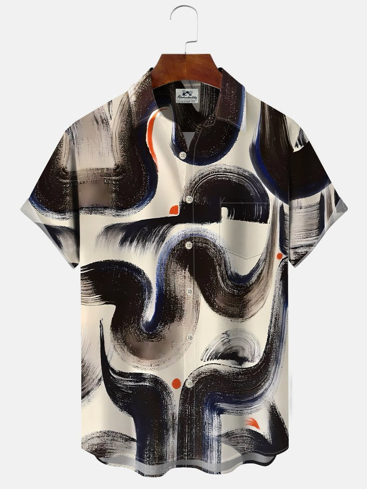 Alohadaddy Geometric Vintage Button Pocket Casual Short Sleeve Shirt