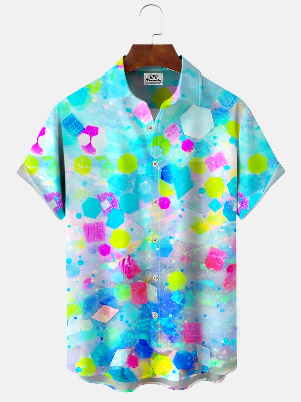 Alohadaddy Gradient Geometric Button Pocket Casual Short Sleeve Shirt