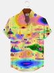 Alohadaddy Geometric Art Gradient Button Pocket Casual Short Sleeve Stand Collar Shirt