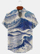 Alohadaddy Wave Button Pocket Casual Short Sleeve Stand Collar Shirt