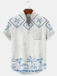 Alohadaddy Plants Geometric Pattern Buttons Pockets Casual Short Sleeves Stand Collar Shirt