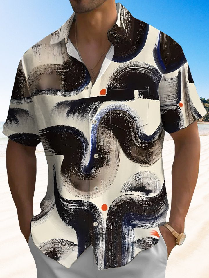 Alohadaddy Geometric Vintage Button Pocket Casual Short Sleeve Shirt