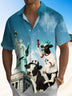 Alohadaddy Gradient Animal Statue of Liberty Button Pocket Casual Short Sleeve Shirt