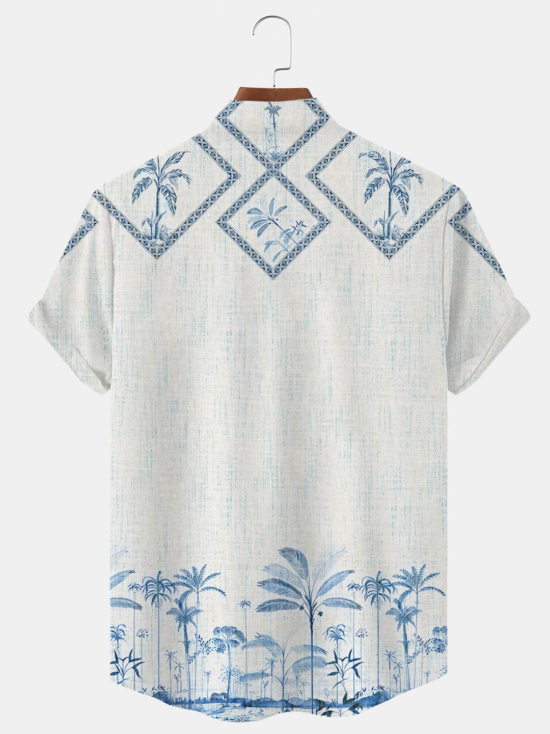 Alohadaddy Plants Geometric Pattern Buttons Pockets Casual Short Sleeves Stand Collar Shirt