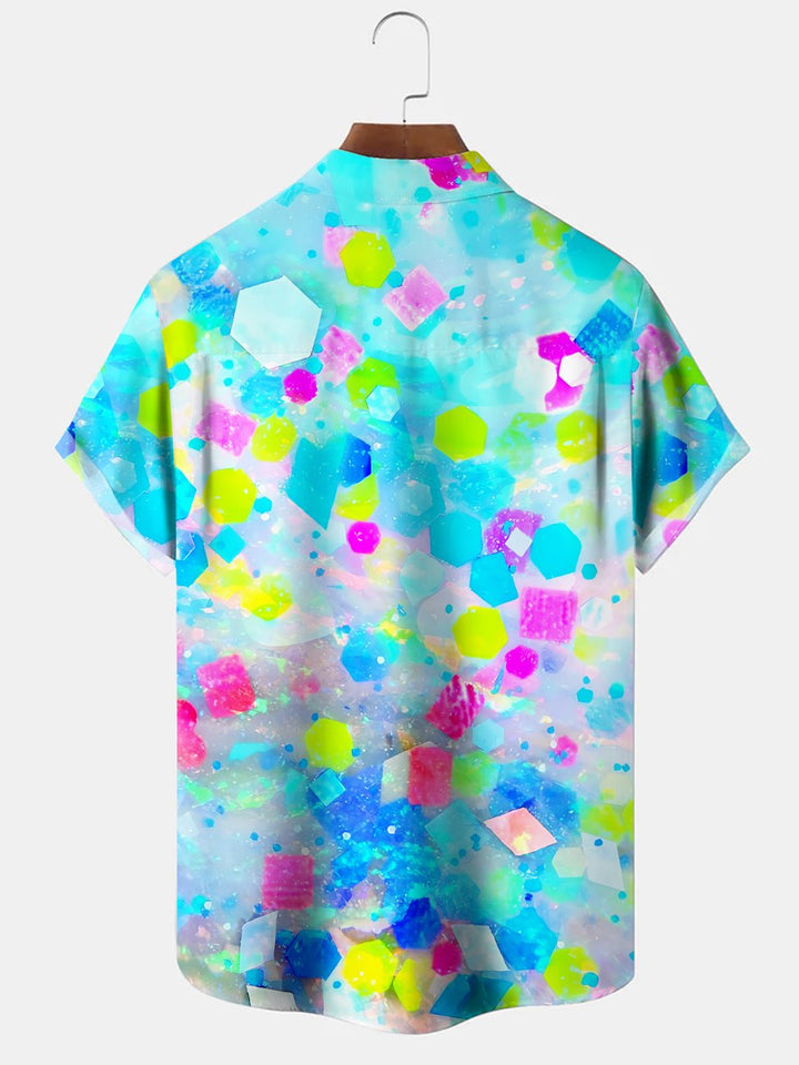 Alohadaddy Gradient Geometric Button Pocket Casual Short Sleeve Shirt