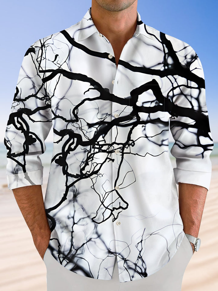 Alohadaddy Plant Button Pocket Casual Long Sleeve Shirt