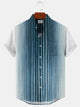 Alohadaddy Gradient Geometric Stripes Button Pocket Casual Short Sleeve Stand Collar Shirt