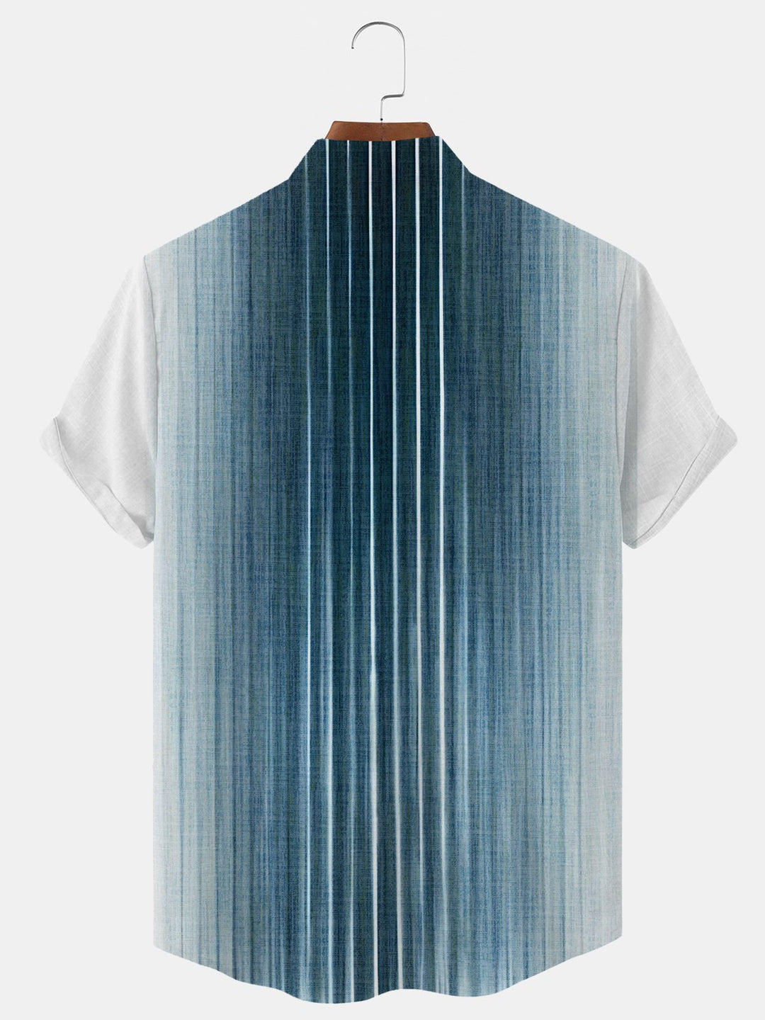 Alohadaddy Gradient Geometric Stripes Button Pocket Casual Short Sleeve Stand Collar Shirt
