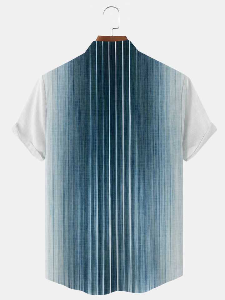 Alohadaddy Gradient Geometric Stripes Button Pocket Casual Short Sleeve Stand Collar Shirt