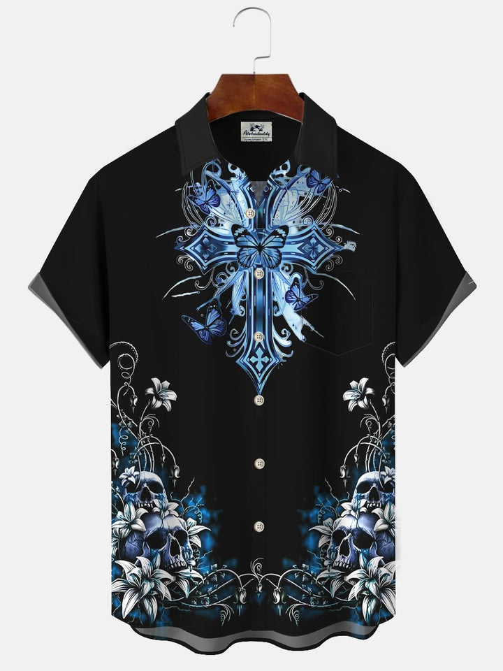 Alohadaddy Skull Button Pocket Casual Short Sleeve Shirt