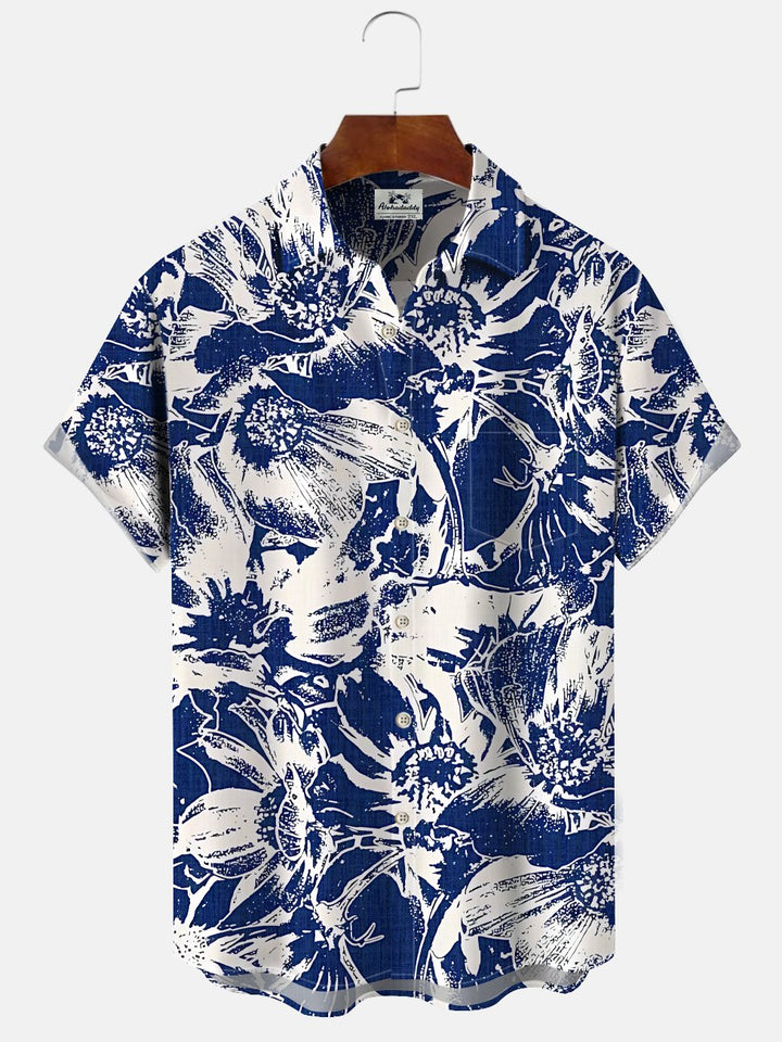 Alohadaddy Plant Coconut Tree Button Pocket Casual Short Sleeve Shirt