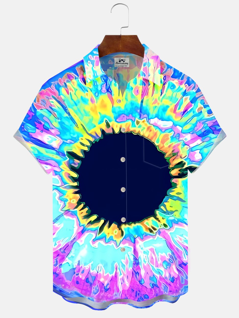 Alohadaddy Geometric Gradient Button Pocket Casual Short Sleeve Shirt