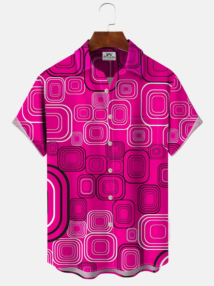 Alohadaddy Geometric Button Pocket Casual Short Sleeve Shirt