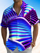 Alohadaddy Geometric Stripe Button Pocket Casual Short Sleeve Shirt