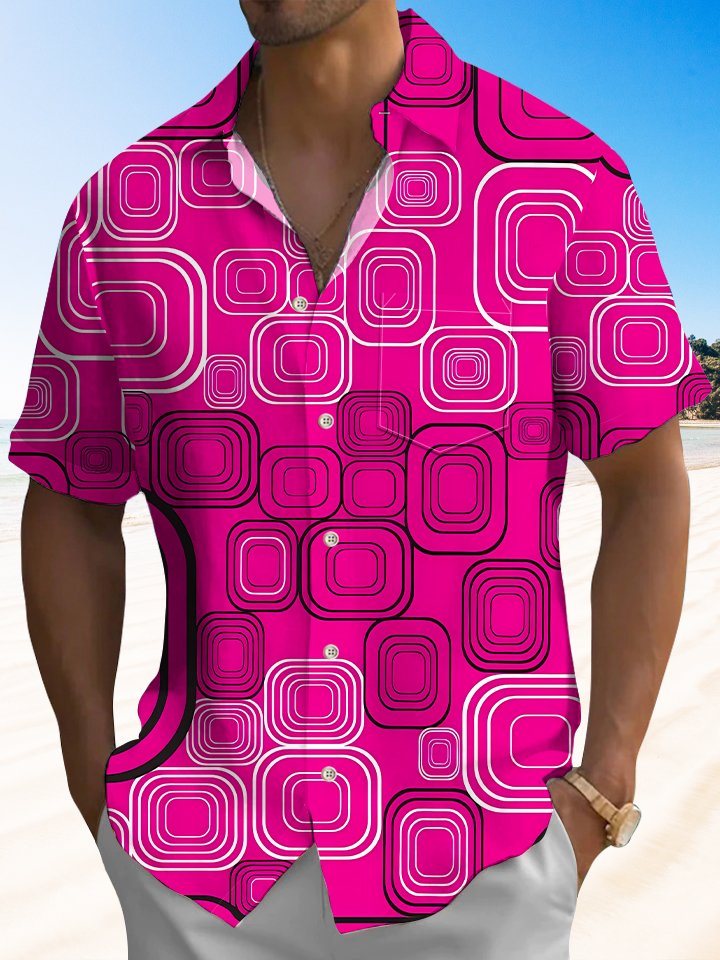 Alohadaddy Geometric Button Pocket Casual Short Sleeve Shirt