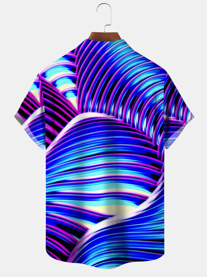Alohadaddy Geometric Stripe Button Pocket Casual Short Sleeve Shirt