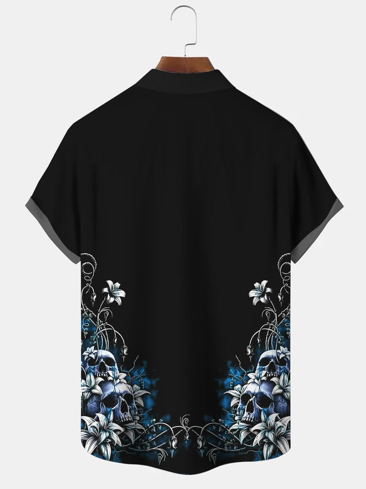 Alohadaddy Skull Button Pocket Casual Short Sleeve Shirt