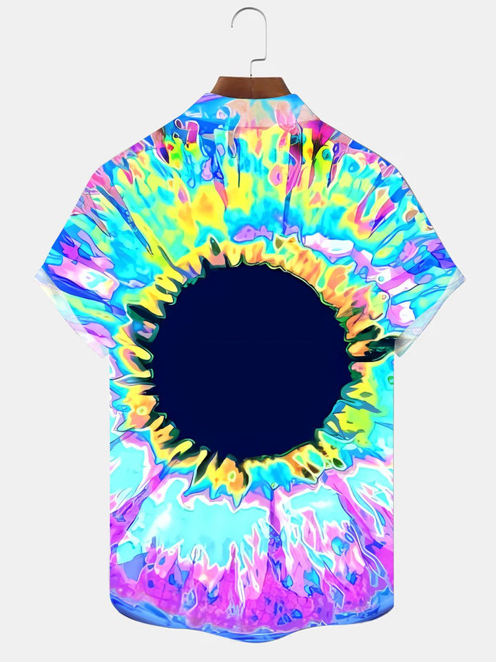 Alohadaddy Geometric Gradient Button Pocket Casual Short Sleeve Shirt