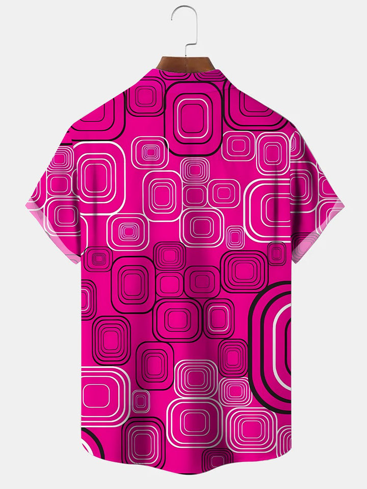Alohadaddy Geometric Button Pocket Casual Short Sleeve Shirt