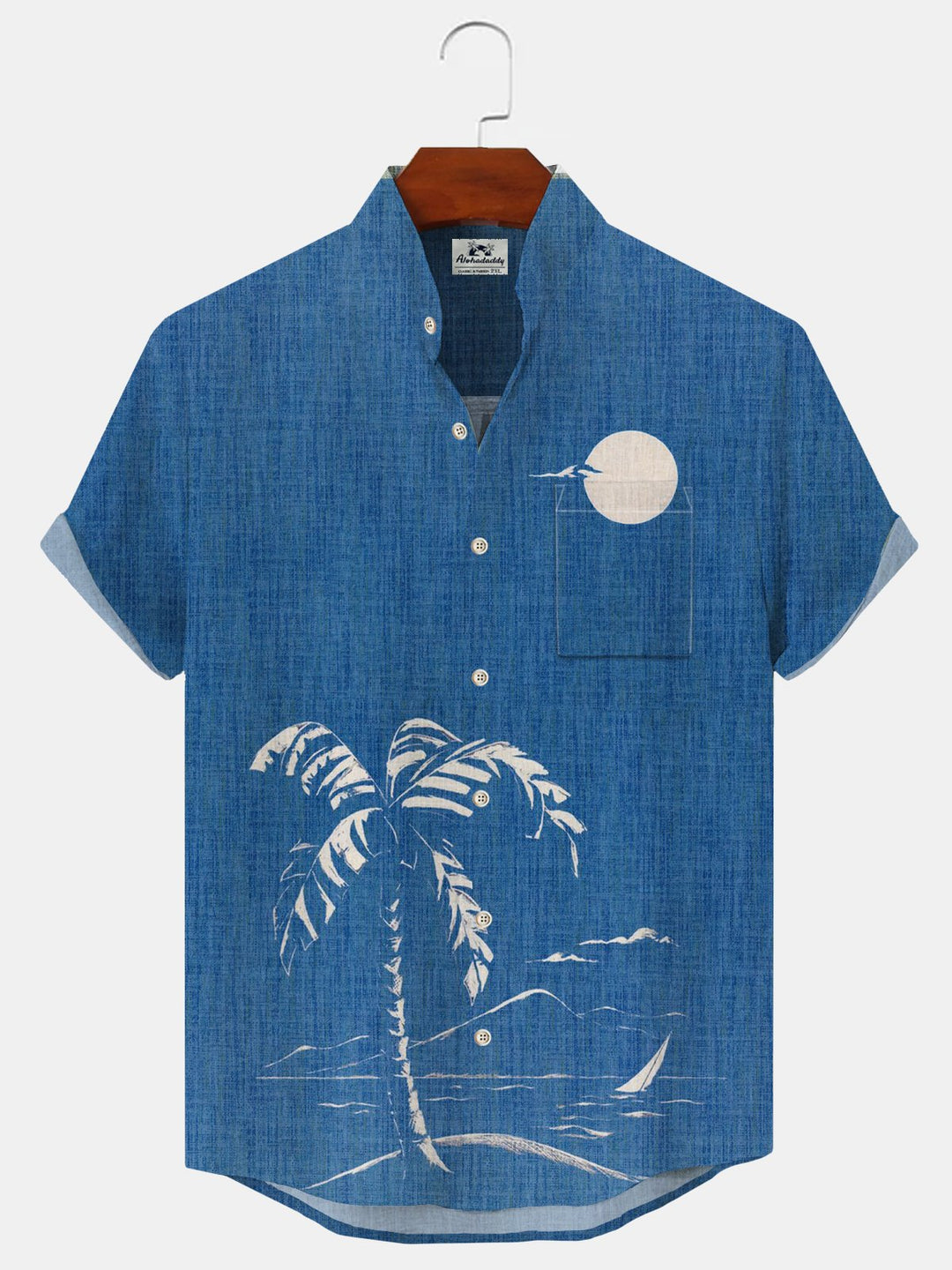 Alohadaddy Coconut Tree Button Pocket Casual Short Sleeve Stand Collar Shirt