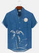 Alohadaddy Coconut Tree Button Pocket Casual Short Sleeve Stand Collar Shirt