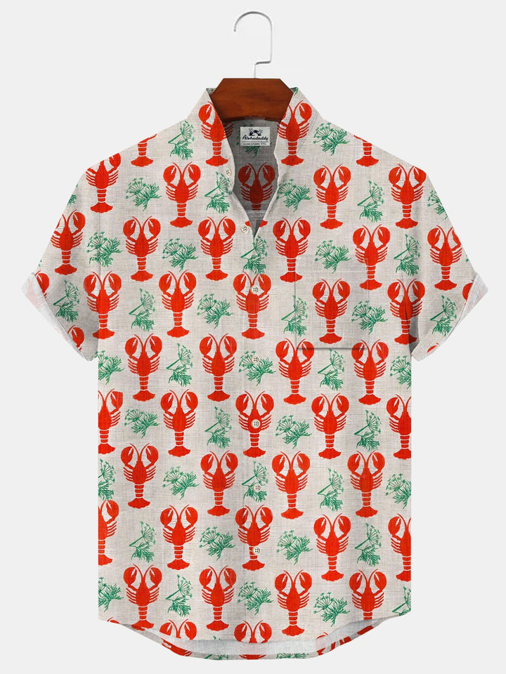 Alohadaddy Shrimp Ocean Button Pocket Casual Short Sleeve Stand Collar Shirt