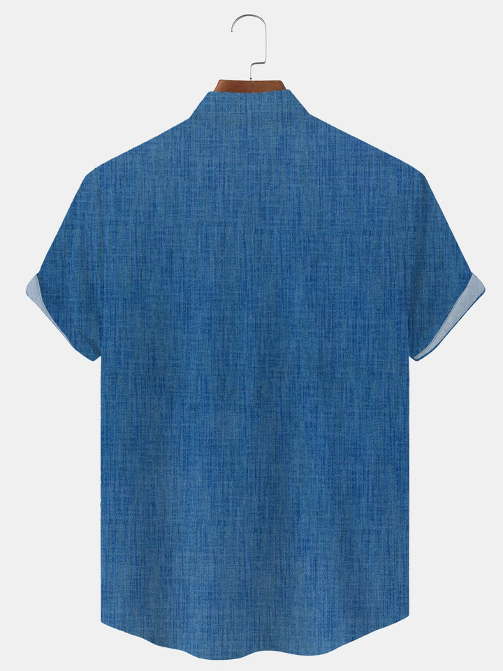 Alohadaddy Coconut Tree Button Pocket Casual Short Sleeve Stand Collar Shirt