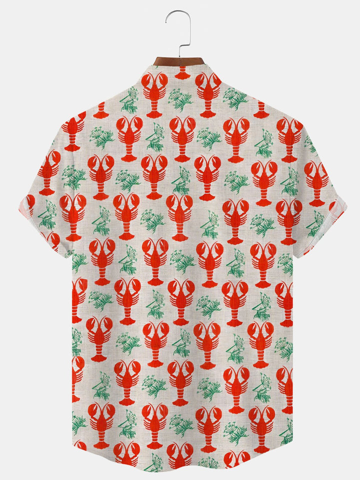 Alohadaddy Shrimp Ocean Button Pocket Casual Short Sleeve Stand Collar Shirt
