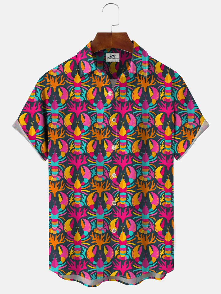 Alohadaddy Ocean Shrimp Button Pocket Casual Short Sleeve Shirt
