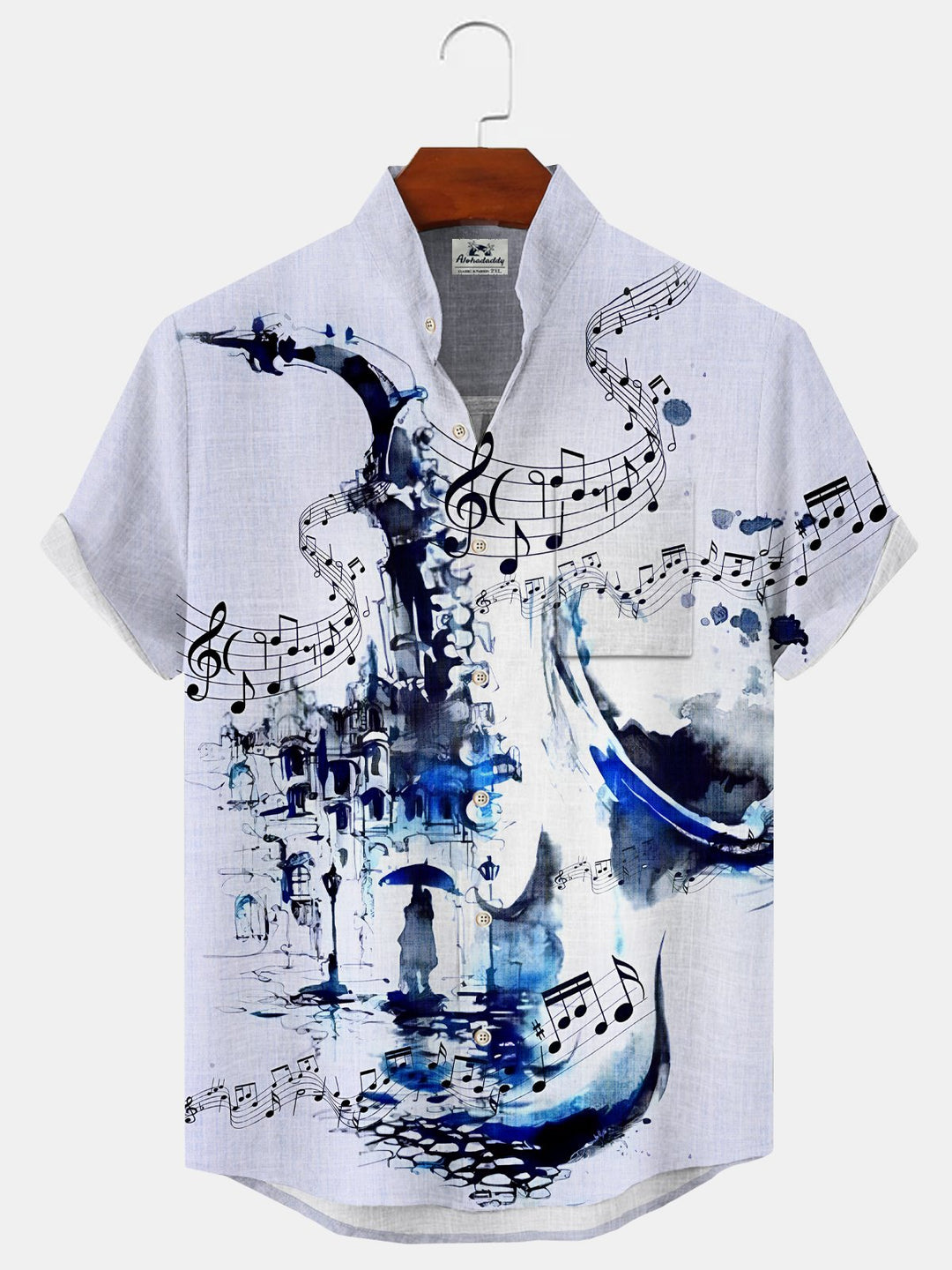 Alohadaddy Music Jazz Button Pocket Casual Short Sleeve Stand Collar Shirt