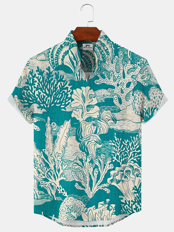Alohadaddy Plant Flower Button Pocket Casual Stand Collar Shirt