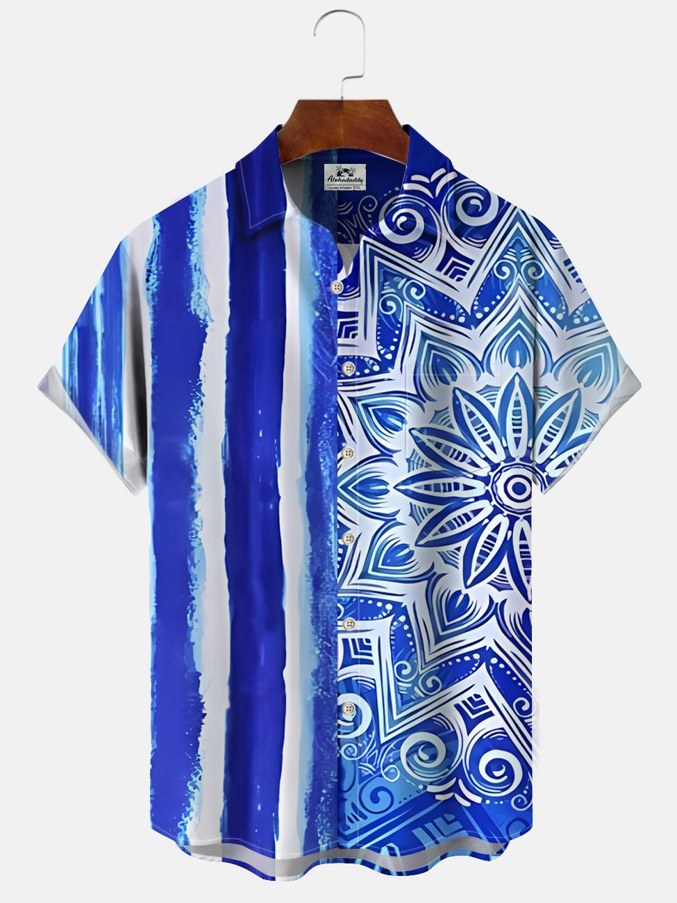 Alohadaddy Geometric Stripes Button Pocket Casual Short Sleeve Shirt