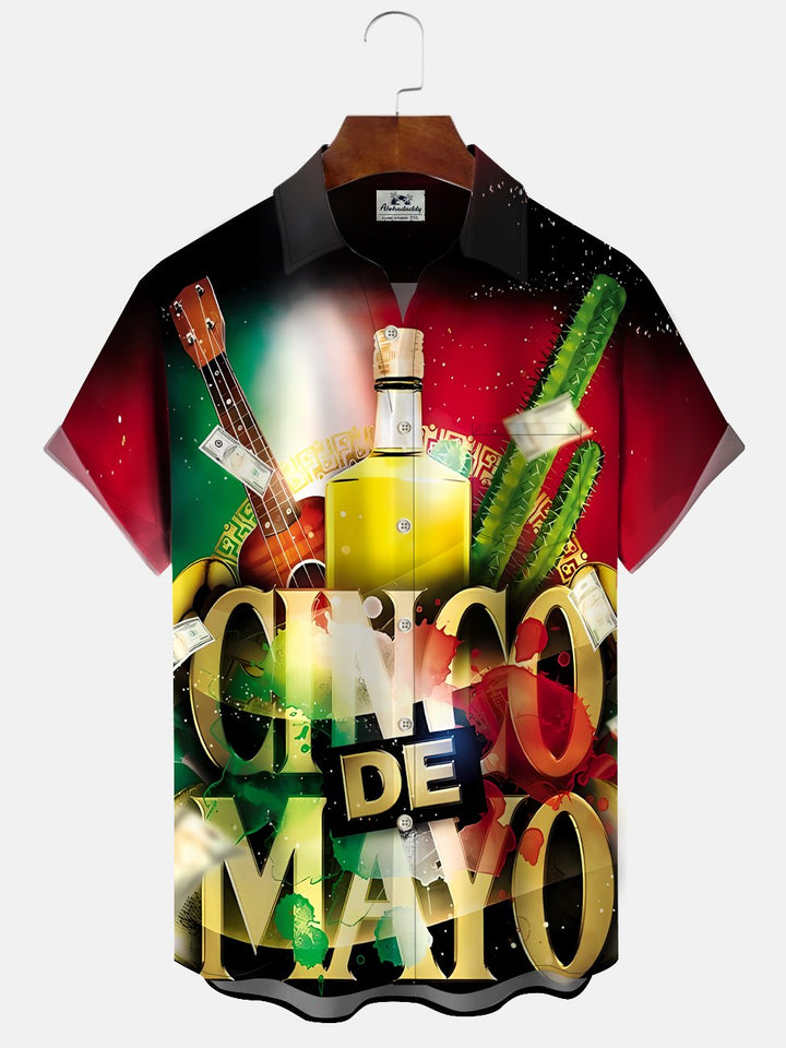 Alohadaddy Carnival Champagne Button Pocket Casual Short Sleeve Shirt