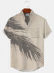 Alohadaddy Coconut Tree Button Pocket Casual Short Sleeve Stand Collar Shirt