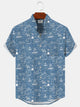 Alohadaddy Coconut Ocean Sailboat Button Pocket Casual Short Sleeve Stand Collar Shirt