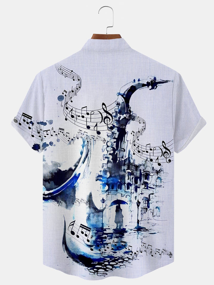 Alohadaddy Music Jazz Button Pocket Casual Short Sleeve Stand Collar Shirt