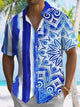 Alohadaddy Geometric Stripes Button Pocket Casual Short Sleeve Shirt
