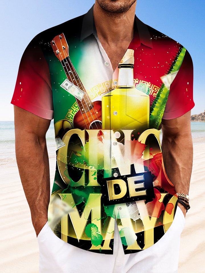 Alohadaddy Carnival Champagne Button Pocket Casual Short Sleeve Shirt