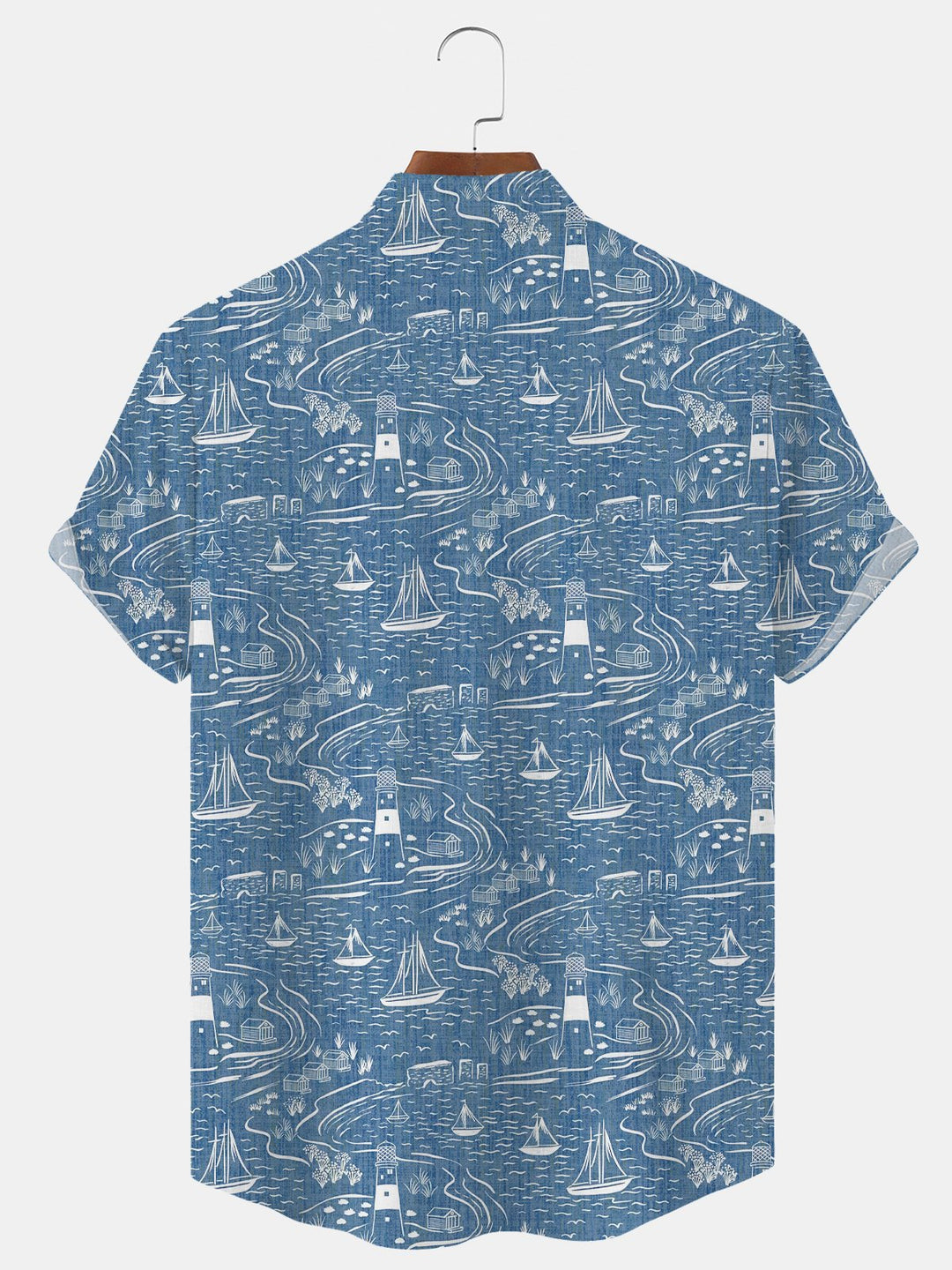 Alohadaddy Coconut Ocean Sailboat Button Pocket Casual Short Sleeve Stand Collar Shirt