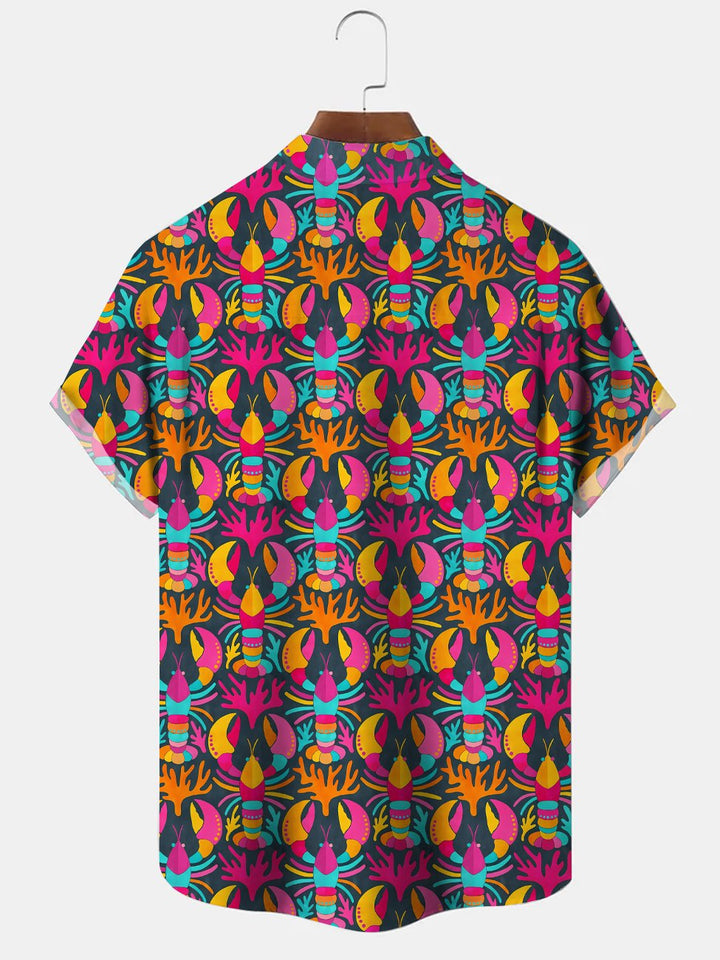 Alohadaddy Ocean Shrimp Button Pocket Casual Short Sleeve Shirt