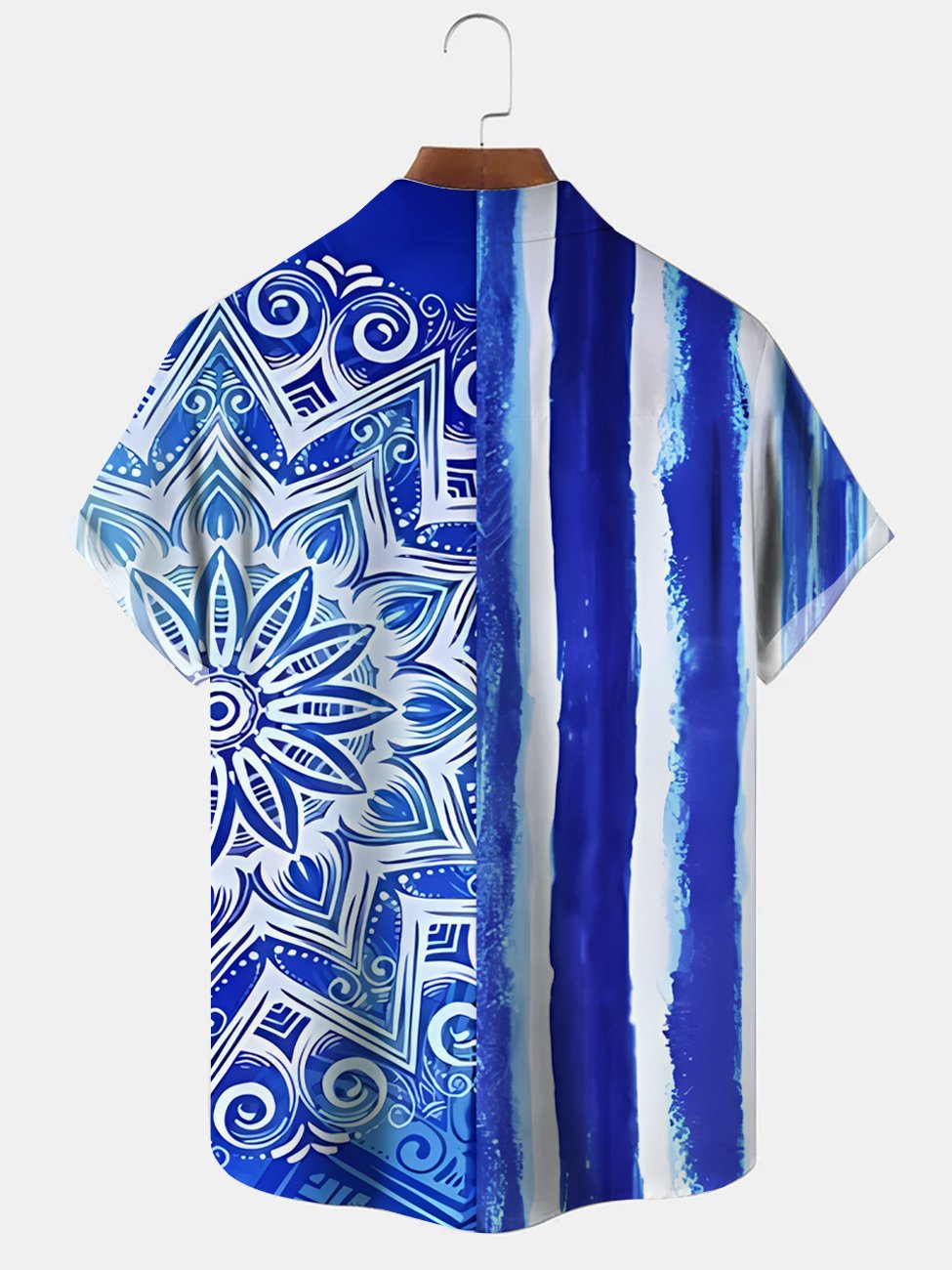 Alohadaddy Geometric Stripes Button Pocket Casual Short Sleeve Shirt