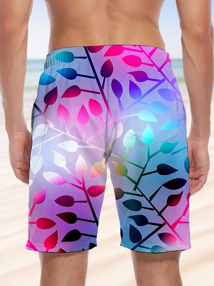 Alohadaddy Plant Leaves Gradient Pocket Drawstring Shorts