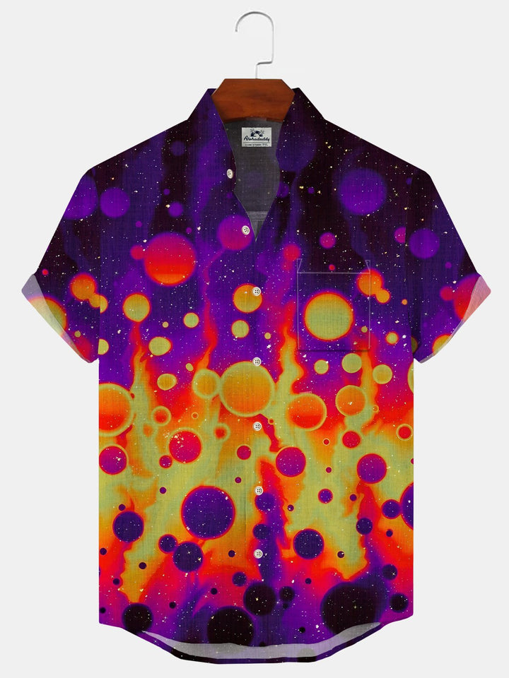 Alohadaddy Geometric Gradient Button Pocket Casual Short Sleeve Stand Collar Shirt