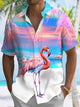 Alohadaddy Beach Flamingo Button Pocket Casual Short Sleeve Shirt